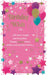 Pink birthday card with gold foil-style text reading 'A Birthday Wish for.