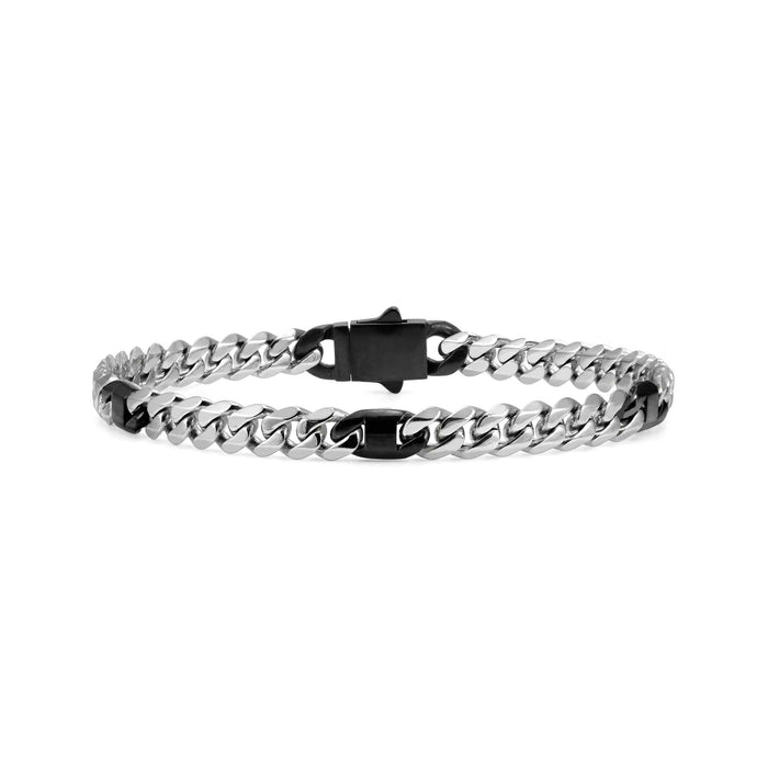 Nomination Bold Steel Curn And Black Large Silver Bracelet