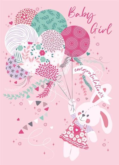 Nigel Quiney 'Bunny & Balloons Baby Girl' Card