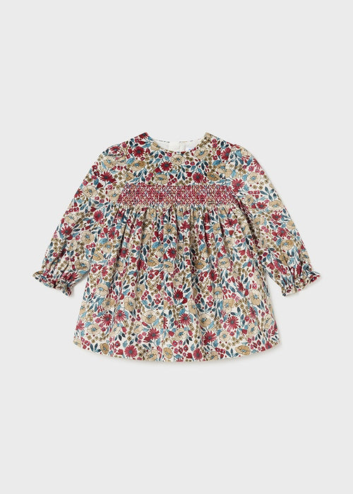 Mayoral Baby Girls Floral Printed Velvet Dress Cherry Red