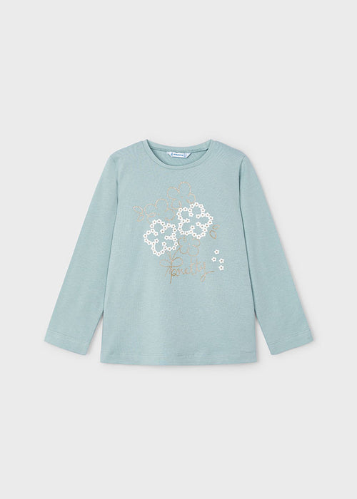 Mayoral Girls Long Sleeved Floral Print T-shirt Blue