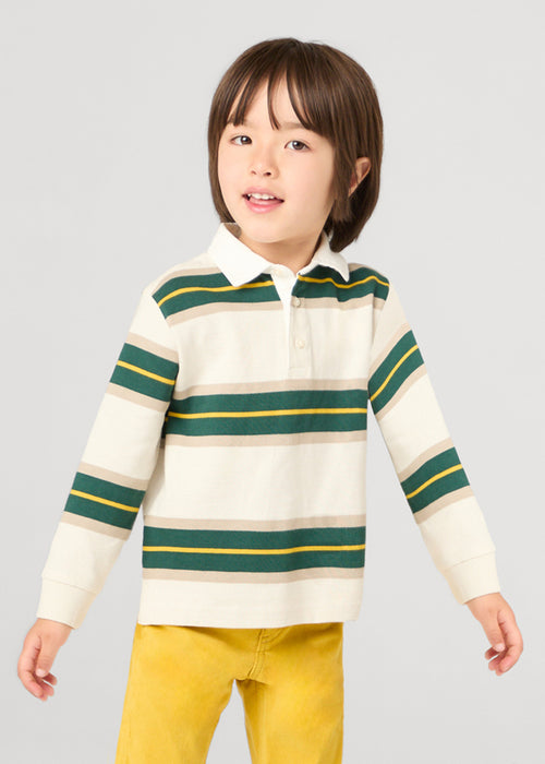 Mayoral Boys Long Sleeved Striped Polo Shirt Green Multi