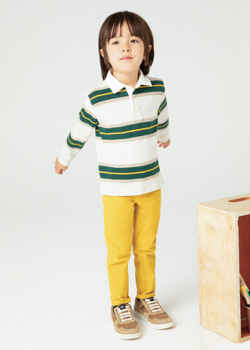 Mayoral Boys Long Sleeved Striped Polo Shirt Green Multi