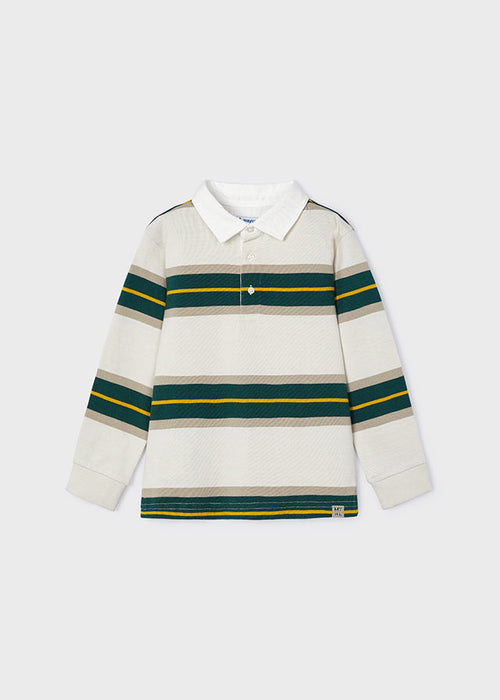 Mayoral Boys Long Sleeved Striped Polo Shirt Green Multi