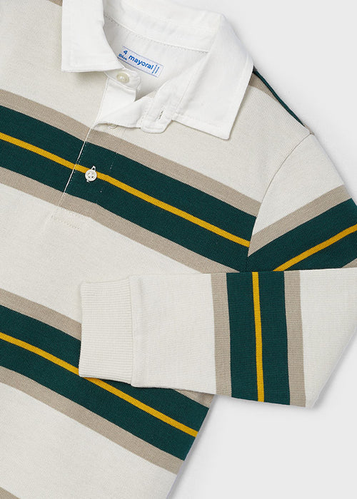 Mayoral Boys Long Sleeved Striped Polo Shirt Green Multi