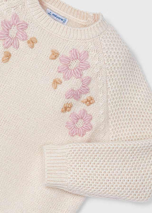 Mayoral Girls Embroidered Flower Jumper Cream