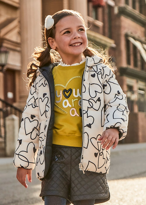 Mayoral Girls Reversible Heart Print Padded Coat Black/White