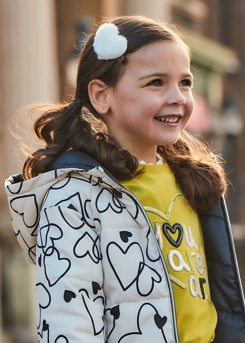 Mayoral Girls Reversible Heart Print Padded Coat Black/White