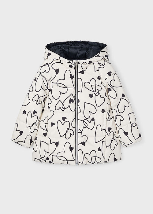 Mayoral Girls Reversible Heart Print Padded Coat Black/White