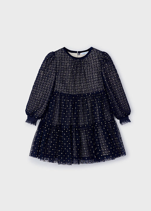 Mayoral Tiered Tulle Dress Navy Blue