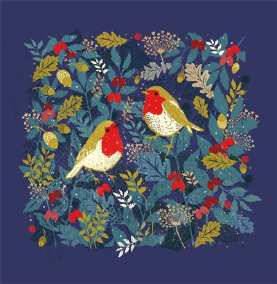 Nigel Quiney 'Festive Robin In Leaves' Christmas Card