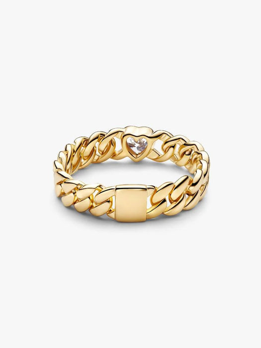 Pandora Heart Cuban Chain Ring 14k Gold Plating