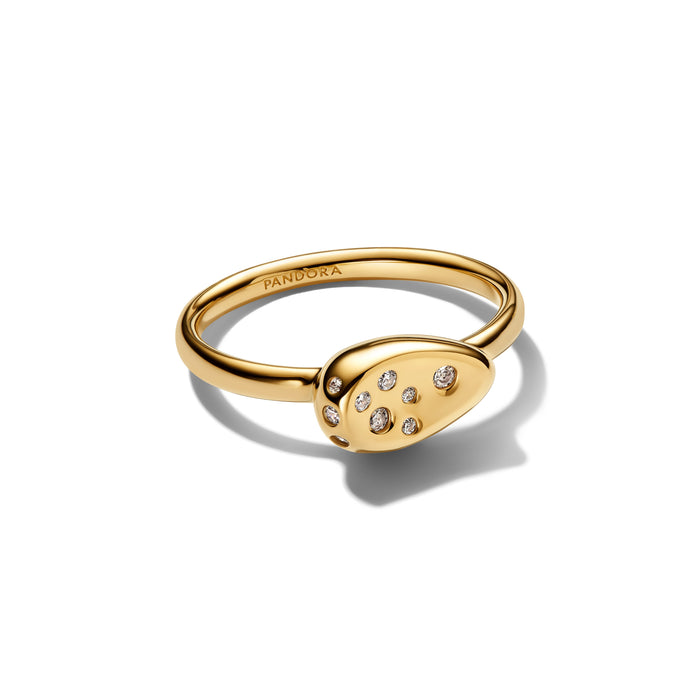 Pandora Medium Stone-Set Oval Signet Ring 14k Gold Plating