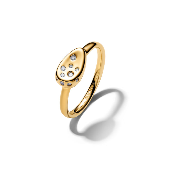 Pandora Medium Stone-Set Oval Signet Ring 14k Gold Plating