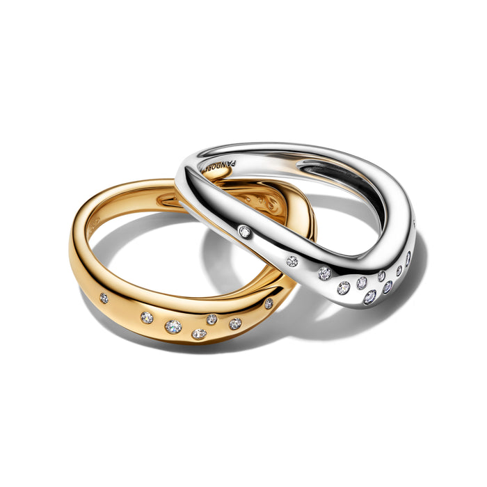 Pandora Organically Shaped Two-Tone Stacking Rings Sterling Silver & 14k Gold Plating