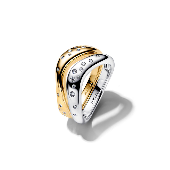 Pandora Organically Shaped Two-Tone Stacking Rings Sterling Silver & 14k Gold Plating