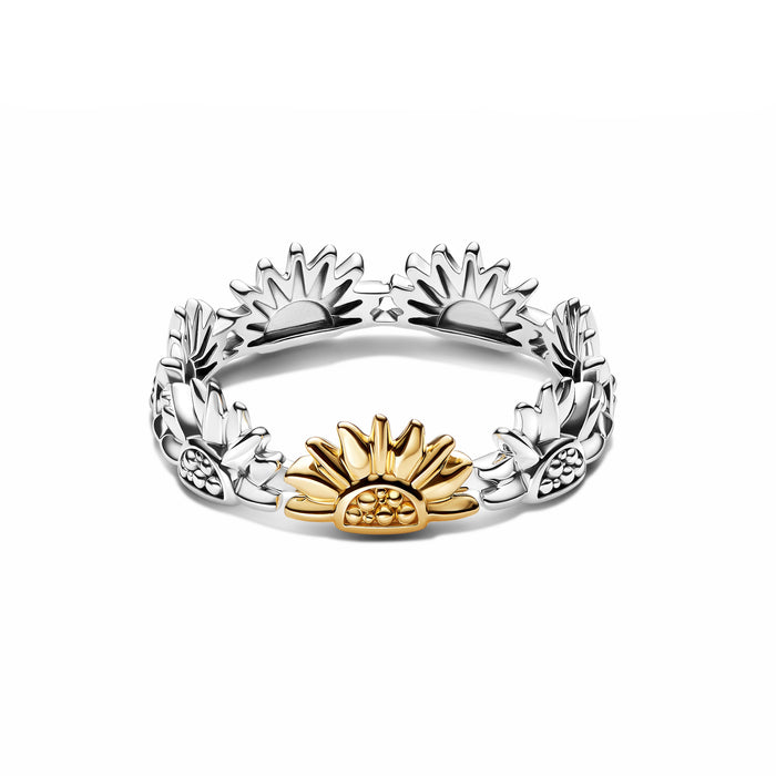 Pandora Sunflower Two-Tone Band Ring Sterling Silver & 14k Gold Plating