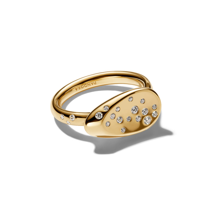 Pandora Small Stone-Set Oval Signet Ring 14k Gold Plating