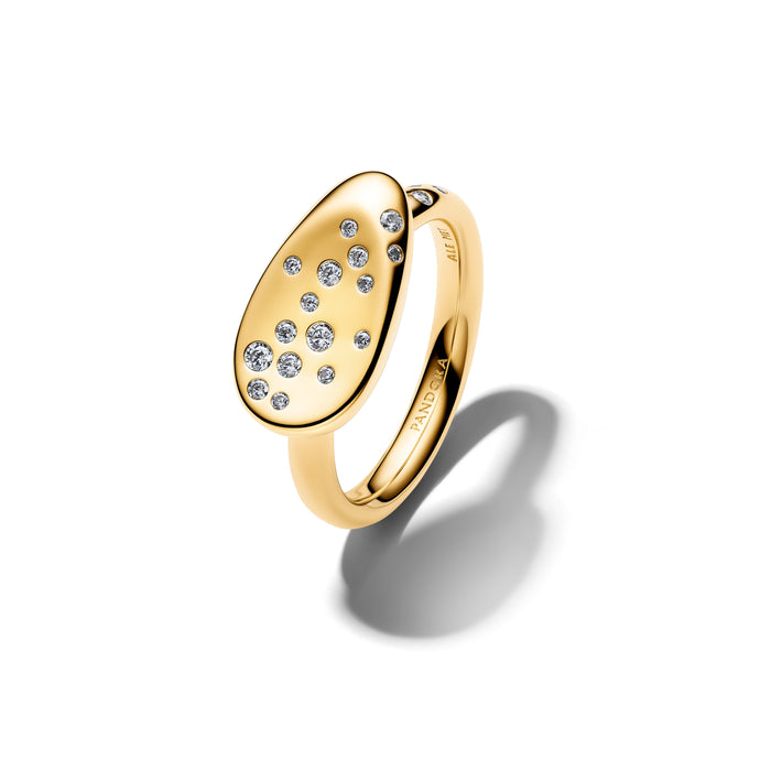 Pandora Small Stone-Set Oval Signet Ring 14k Gold Plating