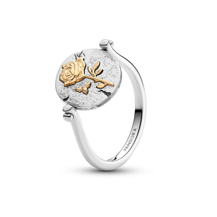Pandora Rose Reversible Medallion Ring Sterling Silver & 14k Gold Plating (58)