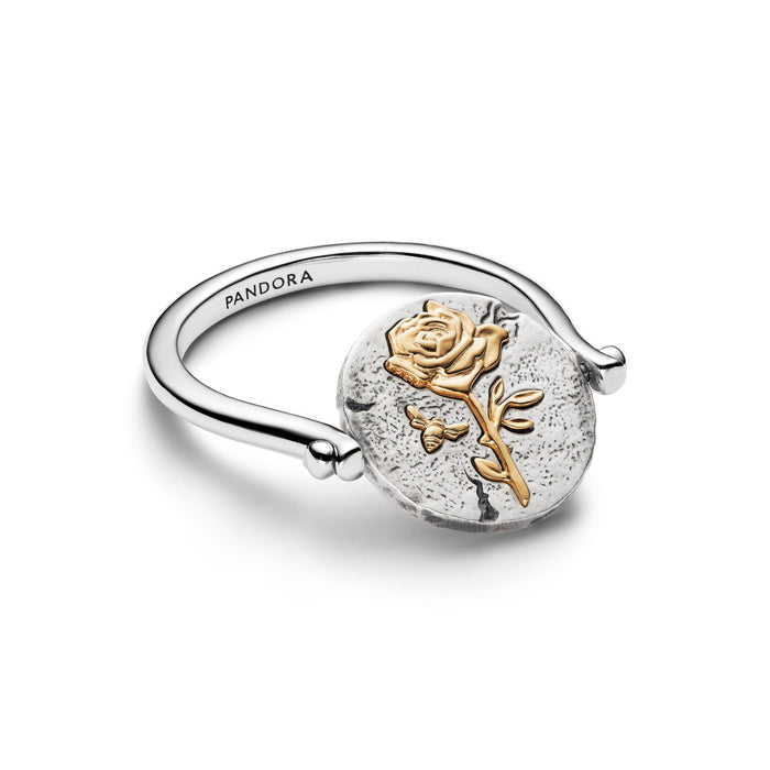 Pandora Rose Reversible Medallion Ring Sterling Silver & 14k Gold Plating (58)