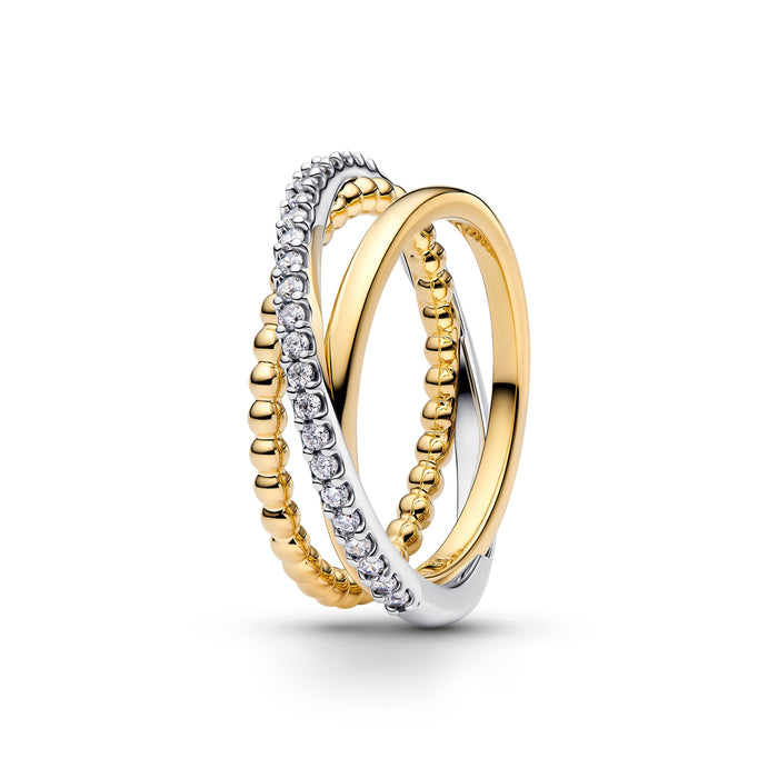 Pandora Crossover Beads & Pavé Triple Band Ring Sterling Silver & 14k Gold Plating