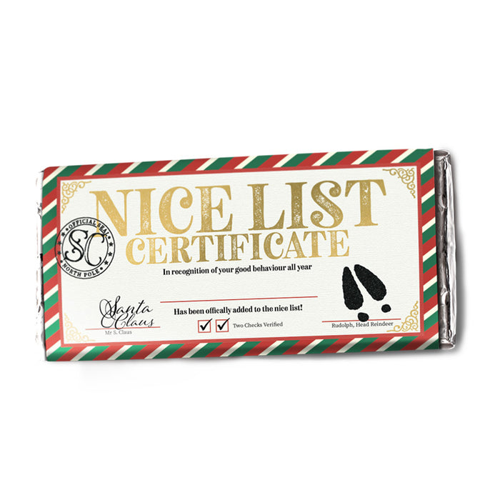 Welsh Chocolate Nice List Certificate Bar