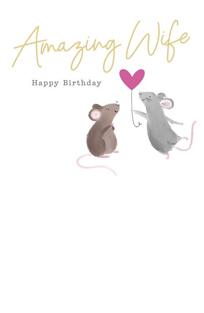 UKG 'Wife Cute Mice With Heart' Birthday Card