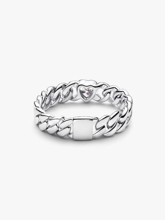 Pandora Heart Cuban Chain Ring Sterling Silver