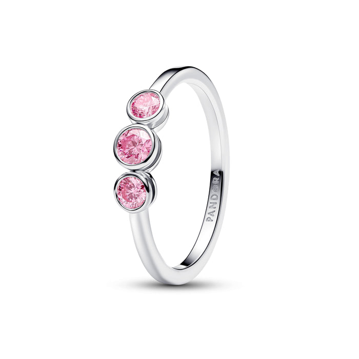 Pandora Era Bezel Sterling Silver Pink Lab-Grown Diamond Triple Stone Ring Sterling Silver