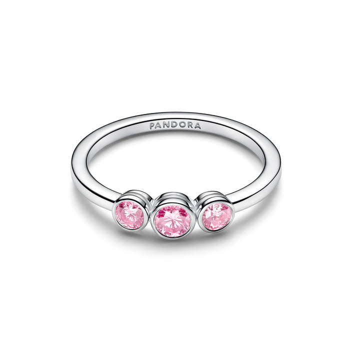 Pandora Era Bezel Sterling Silver Pink Lab-Grown Diamond Triple Stone Ring Sterling Silver