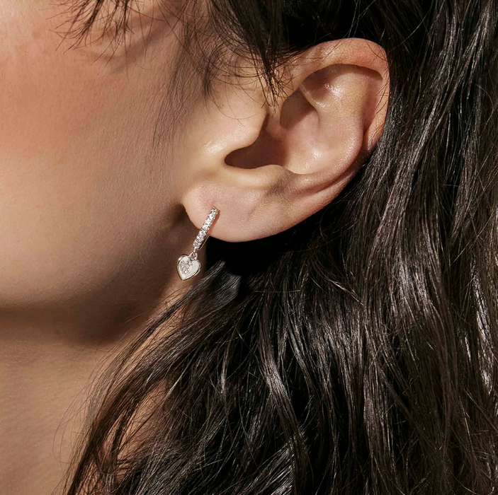 Nomination Petit Sparkle Heart With White Stone Silver Hoop Earrings