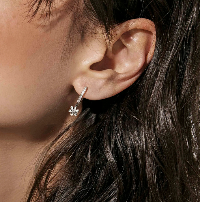 Nomination Petit Sparkle Flower With White Stone Silver Hoop Earrings