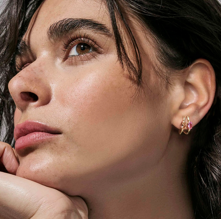 Nomination Colour Wave Aurora Edition With Pink Crystal Gold Earrings