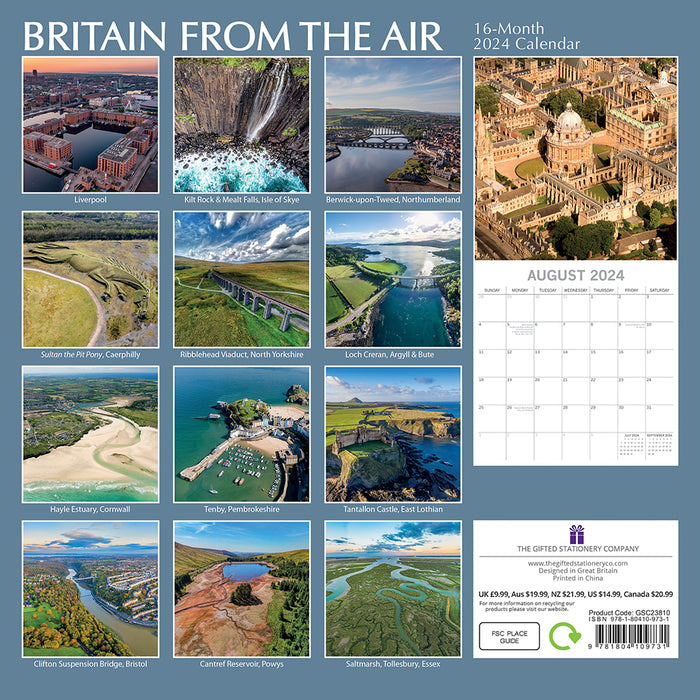 The Gifted Stationary Company 2024 Square Wall Calendar - Britain From The Air