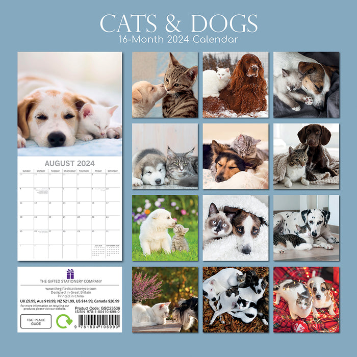 The Gifted Stationary Company 2024 Square Wall Calendar - Cats & Dogs