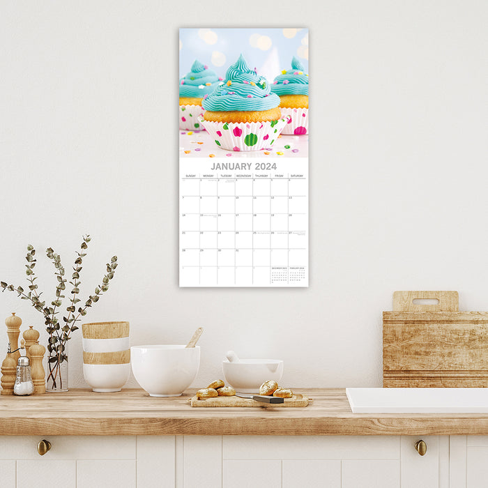 The Gifted Stationary Company 2024 Square Wall Calendar - Cupcakes