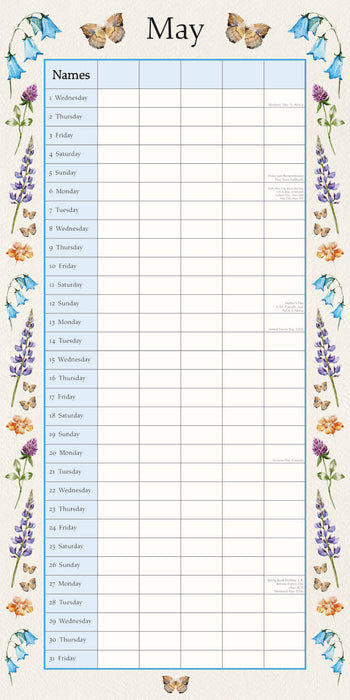 The Gifted Stationary Company 2024 Square Wall Calendar - Floral Family Organiser