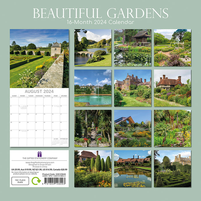 The Gifted Stationary Company 2024 Square Wall Calendar - Beautiful Gardens
