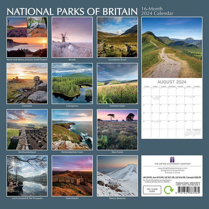 The Gifted Stationary Company 2024 Square Wall Calendar - National Parks Of Britain