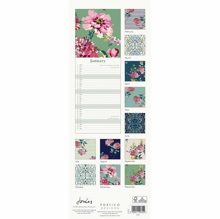 Portico Designs Joules Floral Slim Calendar 2024