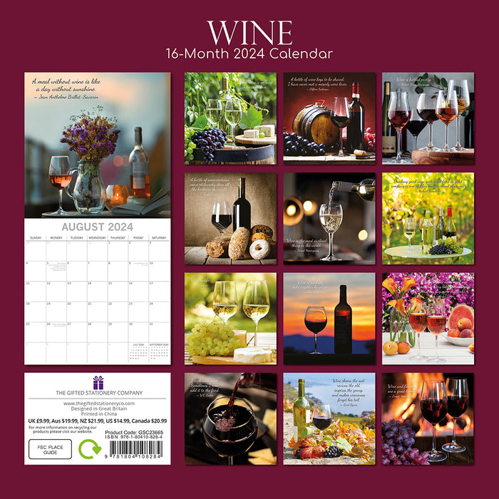 The Gifted Stationary Company 2024 Square Wall Calendar - Wine