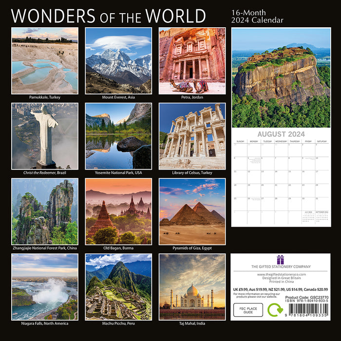 The Gifted Stationary Company 2024 Square Wall Calendar - Wonder Of The World
