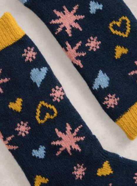 White Stuff Women's Stars And Hearts Cabin Sock In Navy Multi