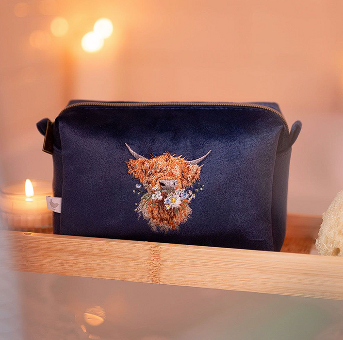 Wrendale 'Daisy Coo' Highland Cow Embroidered Make Up Bag