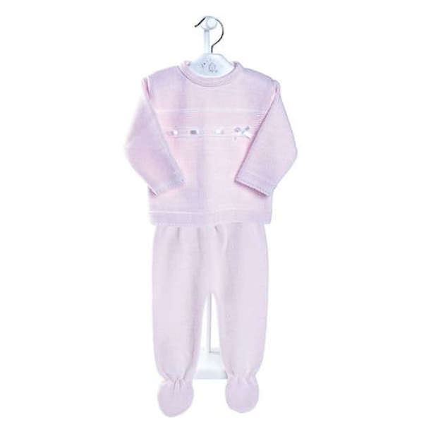 Dandelion Pink/White Satin Bow Knitted 2 Piece Set