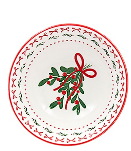 Christmas Mistletoe Ceramic Green Bowl Large