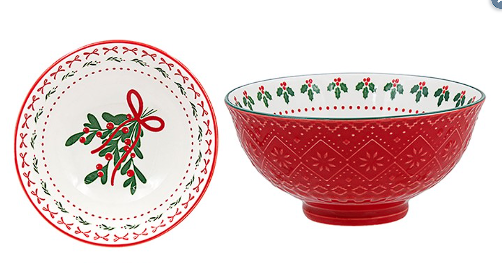 Christmas Mistletoe Ceramic Green Bowl Large