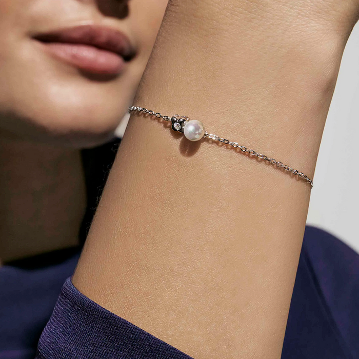 Nomination Pearls Loop Cubic Zirconia Four Leaf Clover Silver Bracelet