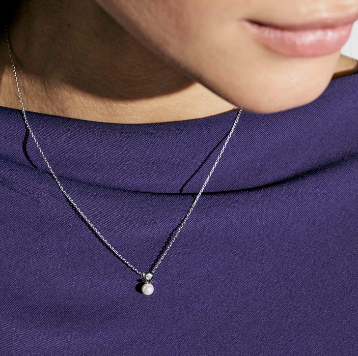 Nomination Pearls Loop Cubic Zirconia Heart Silver Necklace